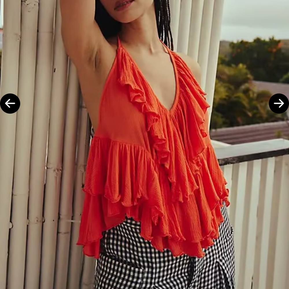 FREE PEOPLE Georgie Ruffle Halter Top - Scarlet Ibis